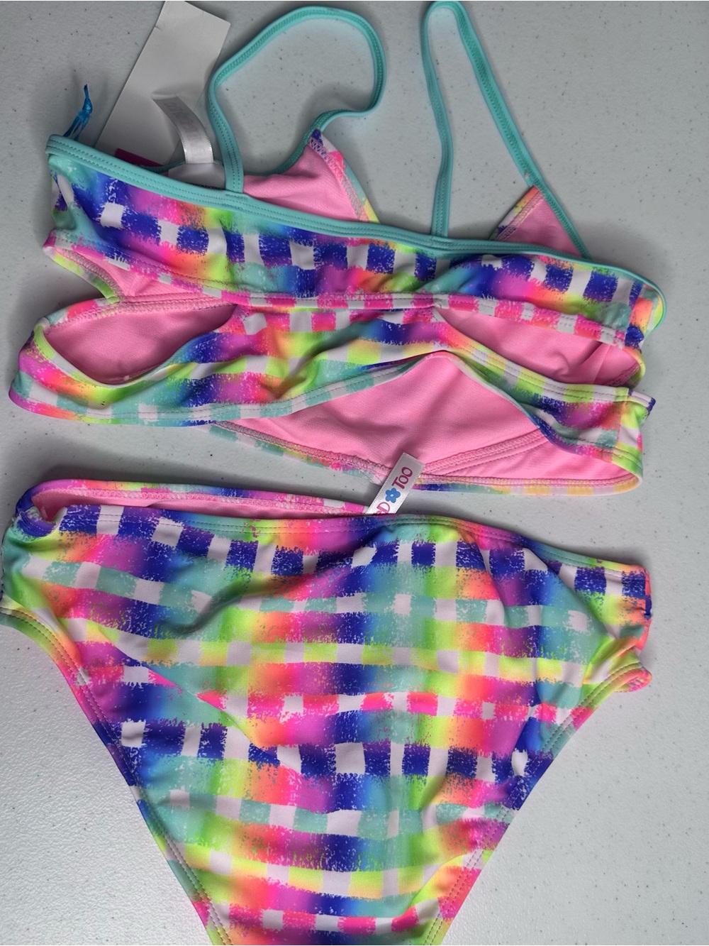 Girls Limited Too Pink and Mint Kids Swim Bikini - Tag Detail size 14/16